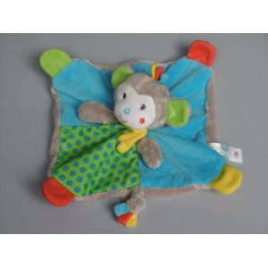 Doudou Singe Plat Gris Bleu Pois Vert Rouge Jaune Nicotoy - Occasion