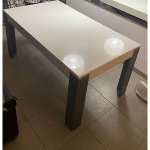 Table À Manger Extensible Couleur Blanc Laqué Pied Gris 180x90 - Occasion