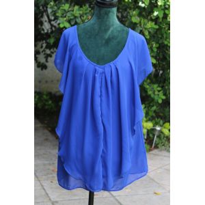 Neuve, Blouse Bleu Électrique Jacq Riu Avec Voile Volantè.Taille Étiquetèe:40 . - Occasion