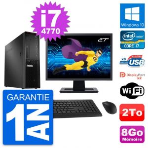 PC Lenovo P300 SFF Ecran 27" Intel i7-4770 RAM 8Go Disque 2To Windows 10 Wifi - Occasion