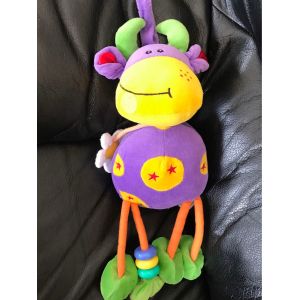 Doudou Peluche Vache Violette Longue Jambe Orange Étoile Rouge Boule Jaune Et Corne Verte Tolo 35cm - Occasion