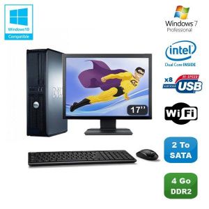 Lot PC DELL Optiplex 760 DT Dual Core E5200 2,5Ghz 4Go 2To WIFI W7 + Ecran 17 - Occasion
