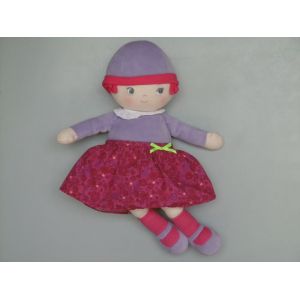 Doudou poup&eacute;e Corolle rose mauve fleurs bonnet - Occasion