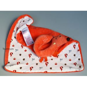 Doudou renard mouchoir orange blanc Vertbaudet - Occasion