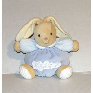 Doudou Lapin Boule Bleu Kaloo Peluche Lapin Manche Cotelé 20 Cm - Occasion