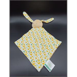 Doudou plat Klorane lapin - jeune vert beige - velours - Occasion