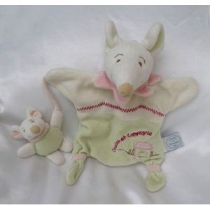 Doudou Peluche Plat Marionnette Souris Barbotine Et Son Bébé Blanc Vert Maison Doudou Et Compagnie - Occasion