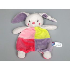 Doudou lapin plat gris rose violet vert Sucre d'Orge - Occasion