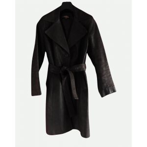 Manteau. Veste Longue En Cuir Marron Chocolat. Peausserie Des Yvelines. Taille 36 - Occasion