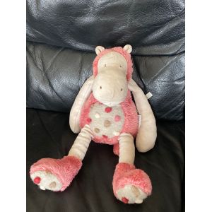 Doudou Hippopotame Moulin Roty Rose Les Zazous Pois De Couleur 32 Cm - Occasion