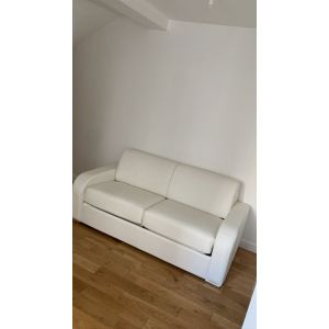 Canap&eacute; Lit Convertible Cuir Blanc - Occasion