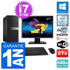 PC Tour Dell 7050 Ecran 27" i7-6700 RAM 64Go Disque 2To HDMI Windows 10 Wifi - Occasion