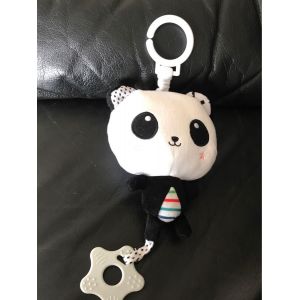 Peluche DoudouPanda Hochet Noir Ray&eacute; Rouge Vert Bleu Etoiles Rose 16cm - Occasion