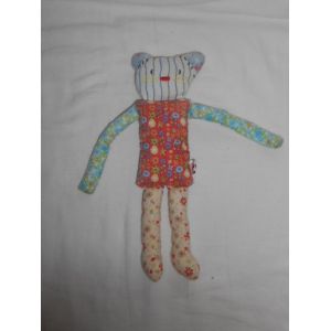 Doudou Chat Patchwork Catimini Multicolore Fleur Rouge Bleu Vert Jaune Blanc Raye Numero 439 - Occasion