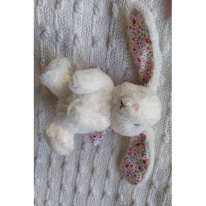 Peluche doudou lapin blanc pommette oreilles et noeud &agrave; fleurs petit mod&egrave;le - Occasion