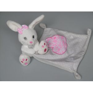 Doudou Lapin Blanc Mouchoir Gris Coeur Rose Simba Toys - Occasion