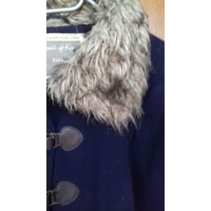 Duffle Coat Bleu Marine Fourure Capuche Taille 46 - Occasion