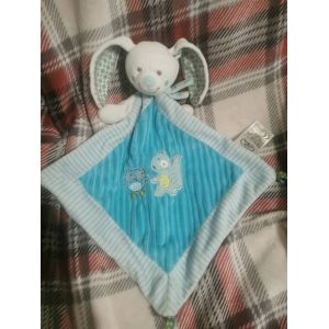 Doudou Plat Lapin Bleu Brodé Renard Hibou Mots D'enfants - Occasion