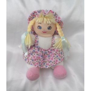 Doudou Poup&eacute;e Chiffon Charlotte Assis Blonde Tresses Robe Rose Motifs Fleurs CMP - Occasion
