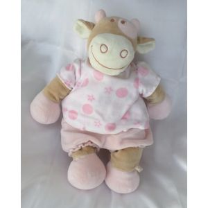 Doudou Peluche Vache Lola Beige Habit Ronds Fleurs Rose Noukie's - Occasion