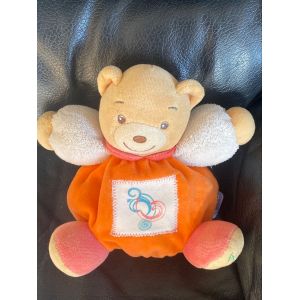Doudou peluche ours boule orange kaloo dessin bleu et rouge 17cm - Occasion