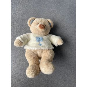 Doudou Peluche Ours Nicotoy Fleurs Bleue - Occasion