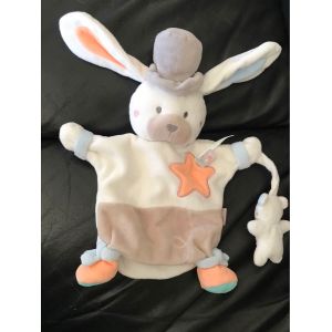 Bébé 9 Charlestone Doudou Marionnette Lapin Blanc Orange Bleu Étoile 30cm - Occasion