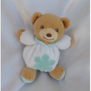 Doudou Mini Ours Blanc Et Beige Fleur Col Vert Attache T&eacute;tine Kaloo - Occasion