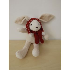 Doudou Lapin Blanc Bonnet Écharpe Rouge Sergent Major - Occasion