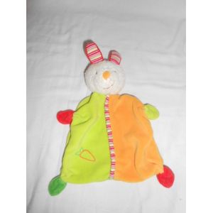 Lapin Plat 4 Noeuds Doudou Orange Vert Blanc Rouge Carotte Brodé Baby Club C&a Raye Oreille - Occasion