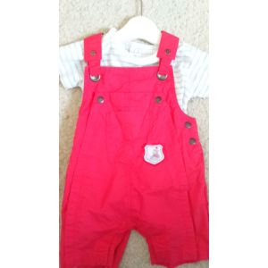 Ensemble Bébé Garçon Salopette Rouge &#43 Haut &#34berlingot&#34 Taille 3 Mois Idée Cadeau - Occasion