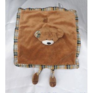 Doudou Ours Plat Marron Bordure Carreaux Aubert Concept - Occasion