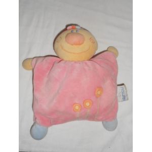 Doudou Semi Plat Coussin Lutin Bonhomme Garçon Nattou Orange Bonnet Rouge Rose Fleur Grelot - Occasion