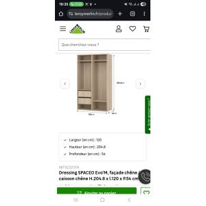 Dressing SPACEO Evo&#39;M, façade chêne / caisson chêne H.204.8 x l.120 x P.54 cm - Occasion