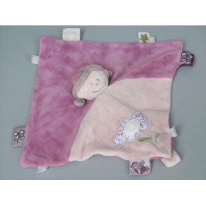 Doudou poup&eacute;e plat Noukie's violet rose fleur brod&eacute;e - Occasion