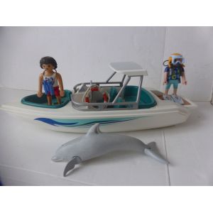 Bateau de Vacances Hors Bord Playmobil avec 2 Figurines et 1 Dauphin - Occasion