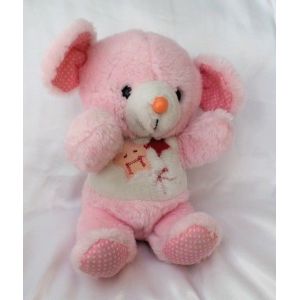 Doudou Peluche Souris Assis Rose Blanc Etoiles Oreilles Et Pattes Tissu Pois Cp - Occasion