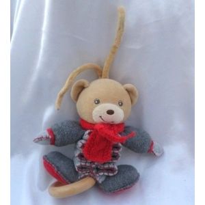Doudou Peluche Ours Musical Accord&eacute;on Gris Echarpe Rouge Kaloo - Occasion