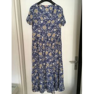 Robe Longue Goa Paris Bleue À Fleurs Blanches Et Jaunes - Occasion