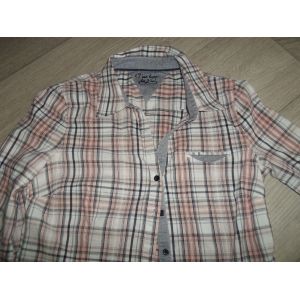 Chemise C'est Beau La Vie Carreaux Rose Corail, Grise Et Bleu Jean 38 Tbe - Occasion