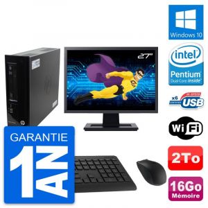 PC HP Pro 3300 SFF Ecran 27" Intel G630 RAM 16Go Disque Dur 2To Windows 10 Wifi - Occasion