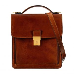 Sac &agrave; Bandouli&egrave;re en Cuir artisanal au design classique Coleur marron cognac - Occasion