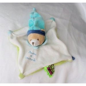 Doudou Peluche Plat Carr&eacute; Ours Tatoo Blanc Bleu Vert Doudou Et Compagnie - Occasion