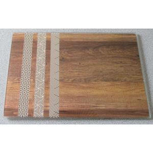 Dessous De Plat/Plan De Travail En Verre Marron Aspect Imitant Le Bois Décoré De 3 Bandes Verticales - 30x20cm - 4 Petits Repose-Pieds Au Dessous - Occasion