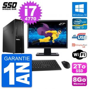 PC Lenovo P300 SFF Ecran 27" Intel Core i7-4770 RAM 8Go SSD 2To Windows 10 Wifi - Occasion