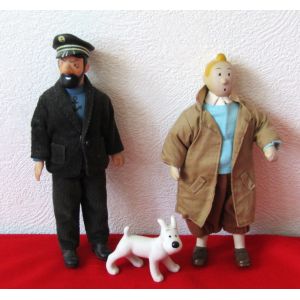 3 Figurines Tyco Vintage De Tintin Haddock Et Milou. - Occasion
