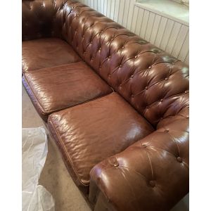 Canapé-Lit 3 Places En Cuir Marron - Chesterfield-Quasiment Neuf-Negociable - Occasion