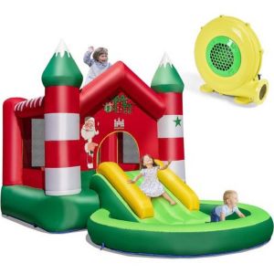 Château Gonflable Pour Enfants 3-10 Ans Avec Gonfleur 480 W Sur Thème De Noël Toboggan,Piscine Rondes À Balles Trampoline - Occasion