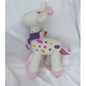 Doudou Peluche Girafe Blanche Rose Echarpe Violet Orchestra - Occasion
