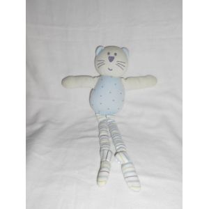 Chat Ours Étoile Bout' Chou Boutchou Monoprix Bleu Étoile Gris Vert Pale Raye Broderie Mauve Violet Bruit De Papier 30cm Noeud Patte - Occasion